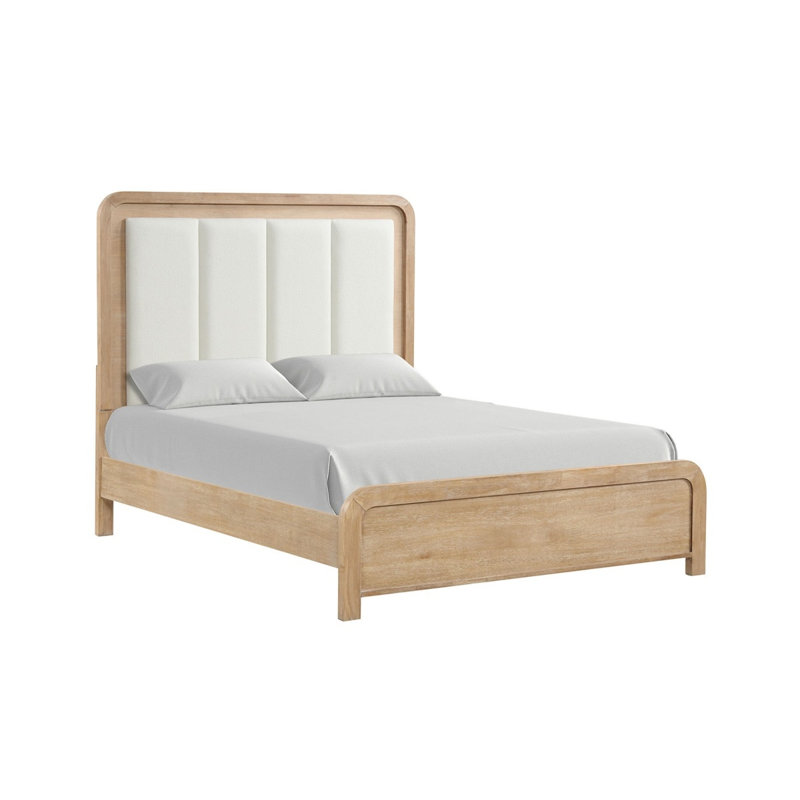 Eastern King Size Bed Channel Padded Headboard 1Pc Panel Bed Frame Natural Finish Transitional Style Bedroom Furniture, King