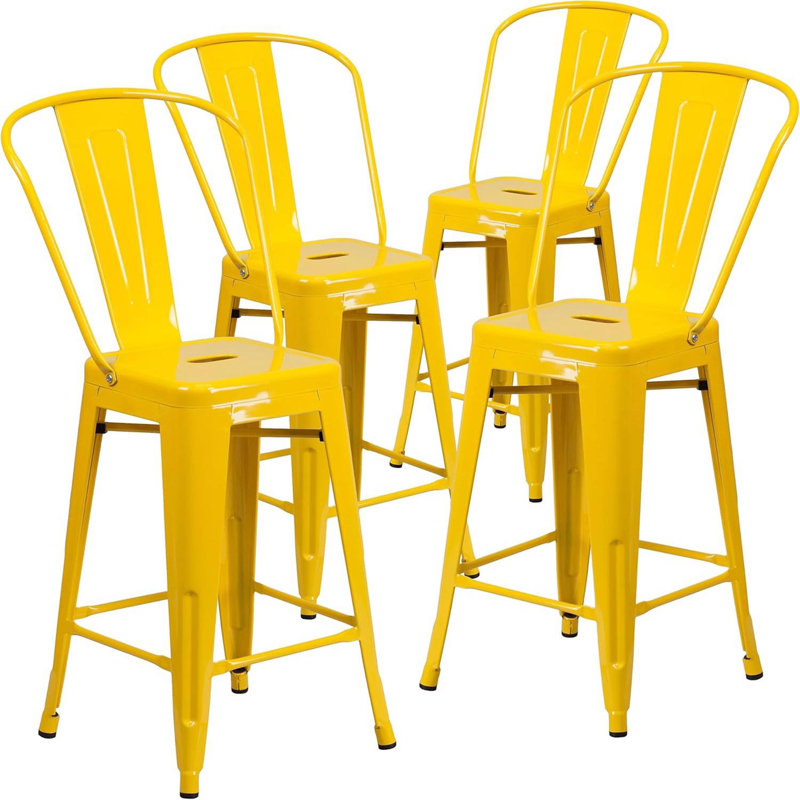 Anastassios Industrial Style Stool Chair- Modern Metal Galvanised Steel, Yellow, Counter Stool (61.6cm Seat Height)