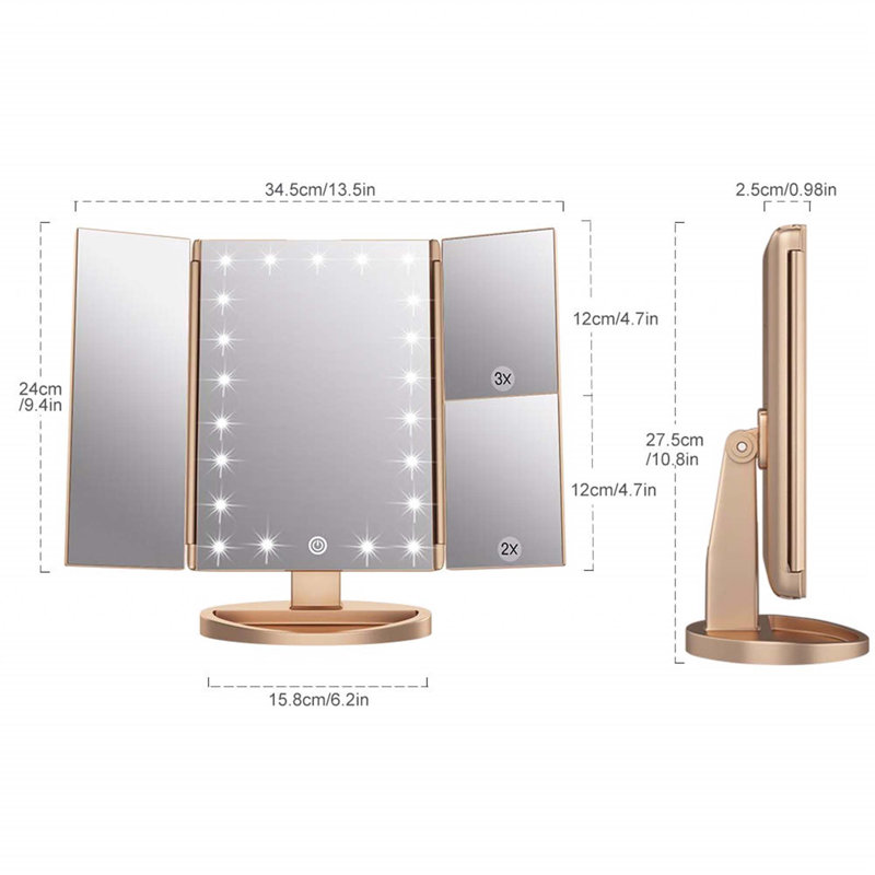 Demetrias Plastic Rectangle Freestanding Vanity Mirror, Gold