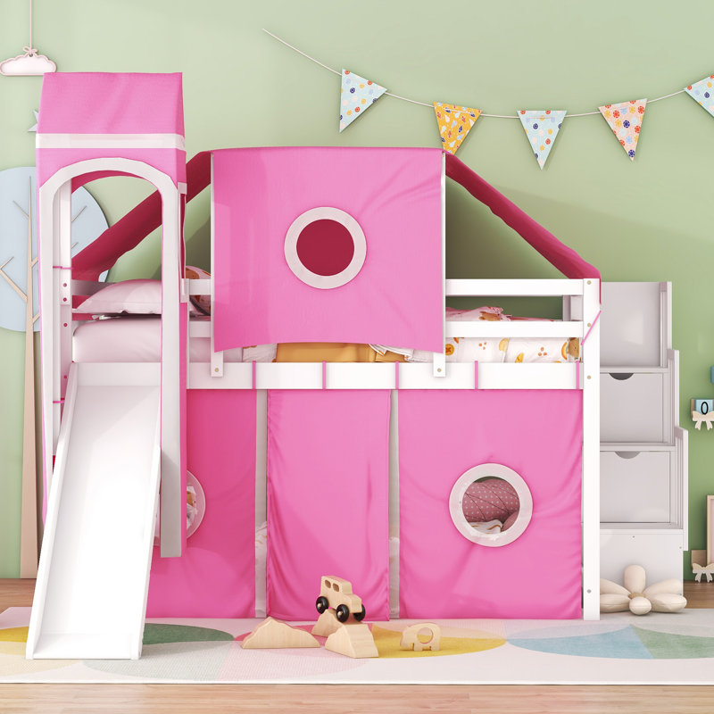 Lit mezzanine pour enfants, Rose, Double