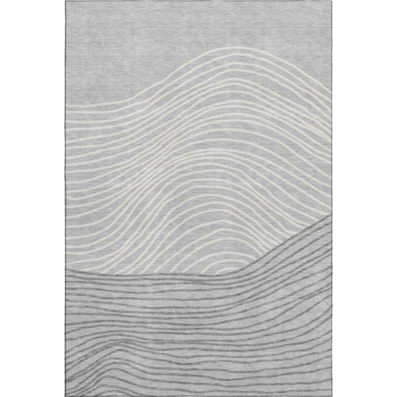 Premium Machine Washable Mayfield AMF2350 Stripes Rug, Gray, 5' x 7'6"