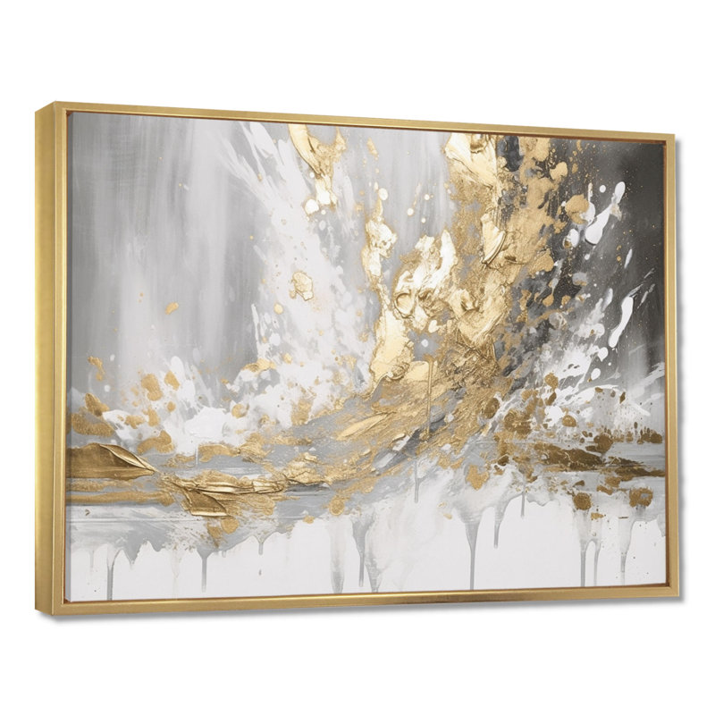 Gold and White Colliding Abstract - Abstract Wall Art, Modern Canvas Print, 34" H x 44" W, Floater Framed Print, Gold