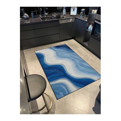 Tapis tissé ondulé lavable à motif mer