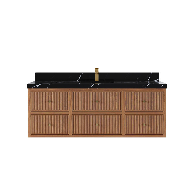 60 " W Wall Mounted Wall Mounted 1 Single Vanity Bathroom Vanity With Quartz Top