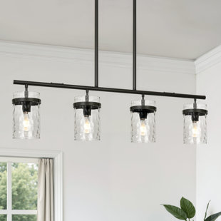 Luminaire suspendu moderne pour îlot de cuisine noir avec abat-jour en verre martelé transparent