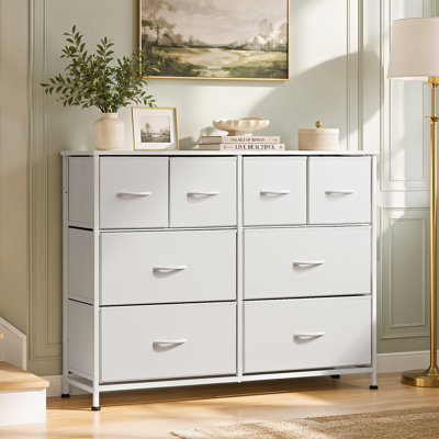 Commode Ojaswi blanche à 8 tiroirs de 39,4 po pour la chambre à coucher, commode haute avec cadre en bois robuste, commode pour le salon, placard, vestibule