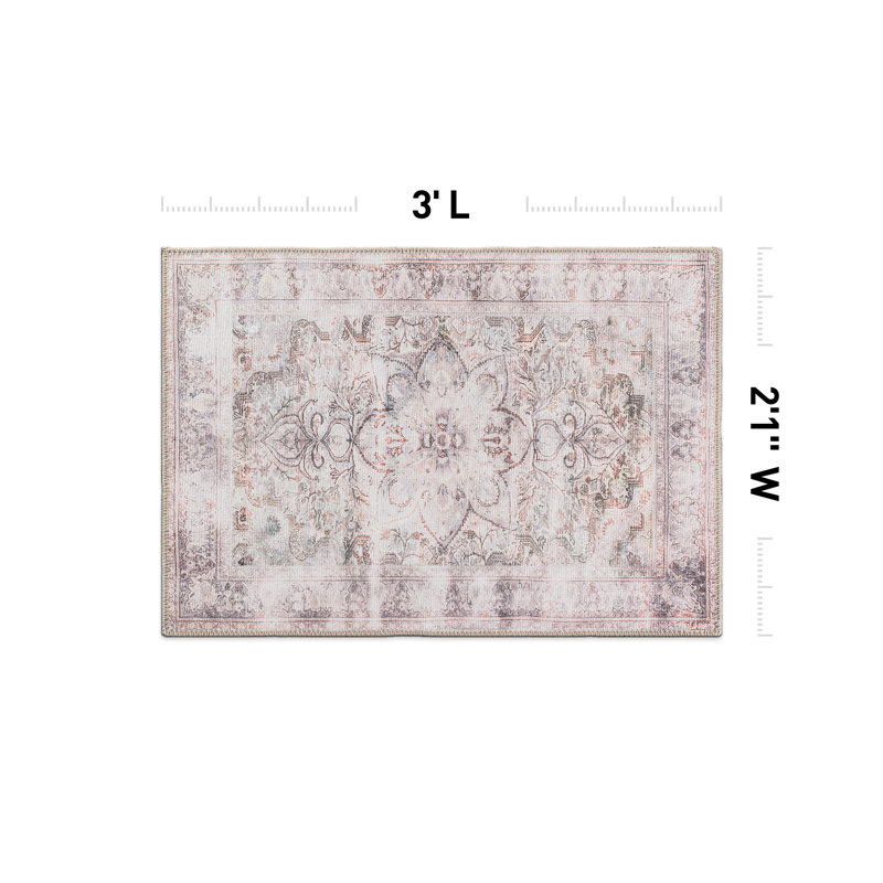 Louisa Machine Washable Oriental Performance Cream/Gray/Brown Area Rug, Rectangle 2'1" x 3'