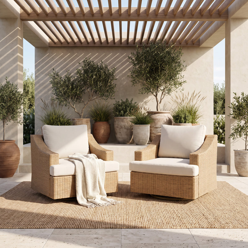Chaise de patio pivotante en rotin pour 2 personnes avec coussins
