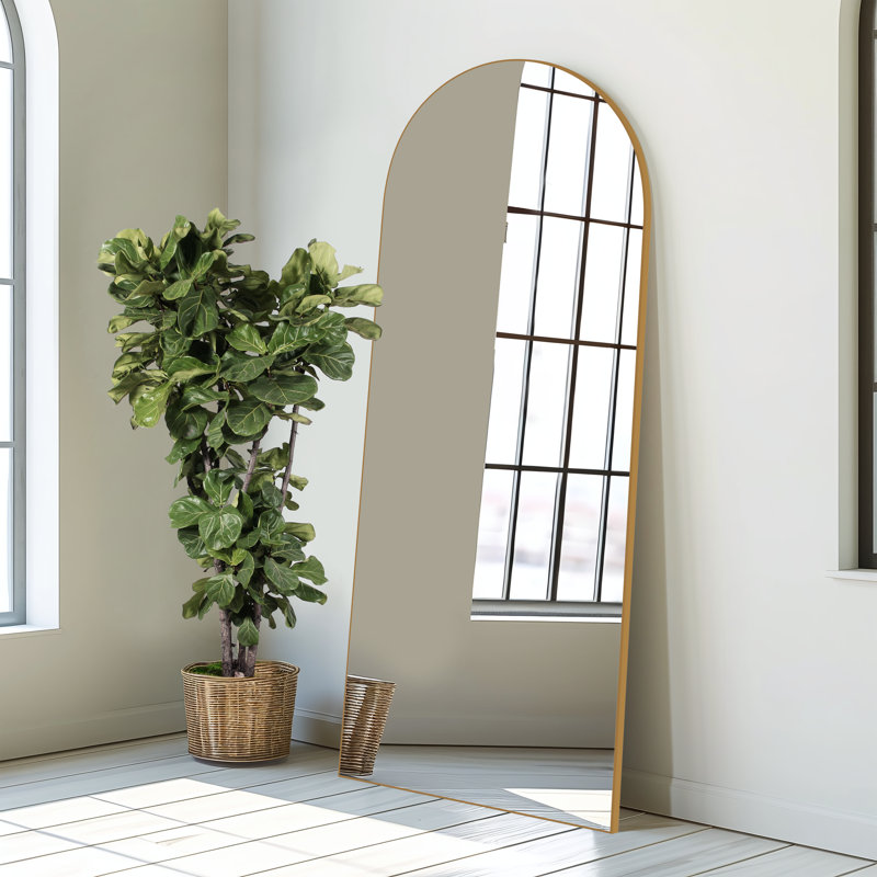 Luziano Solid Wood Arch Wall Mirror, 63" x 25", Gold