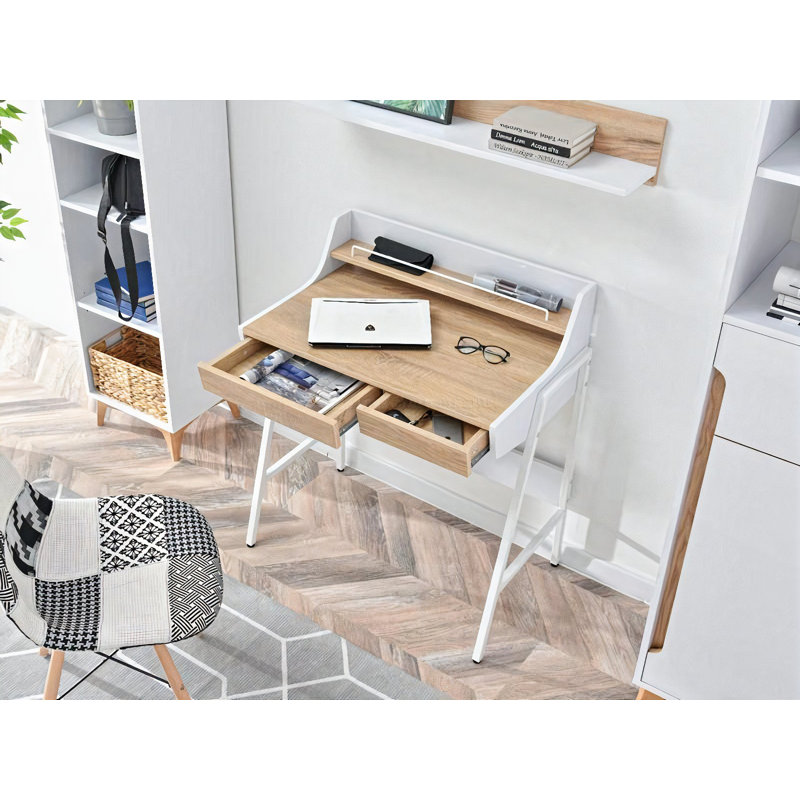 Chula Metal Base Writing Desk, Oak, White