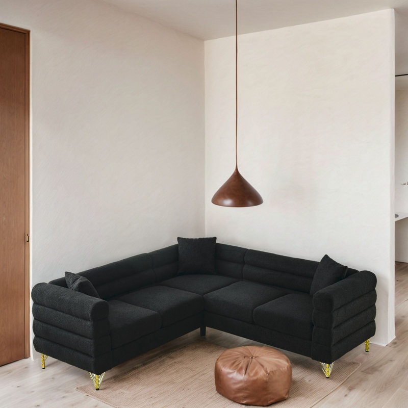 Canapé modulaire rembourré 3 pièces AUFW834S00105, Mélange de polyester noir