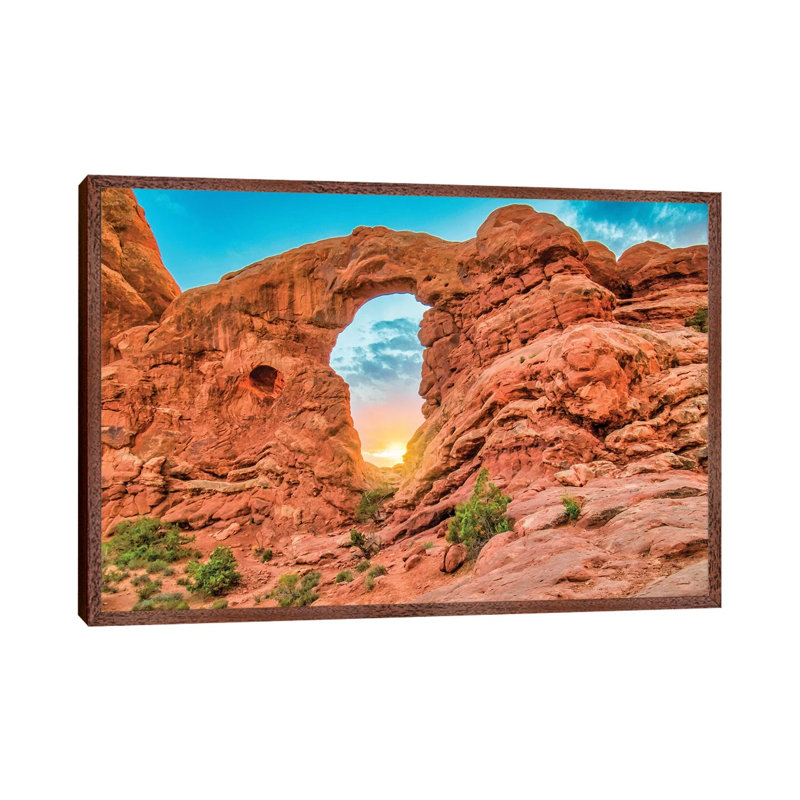 Desert Arch Sunset by Mark Paulda - Print on Canvas, 45.72cm H x 66.04cm W x 3.81cm D, Classic Brown Wood Floater Framed