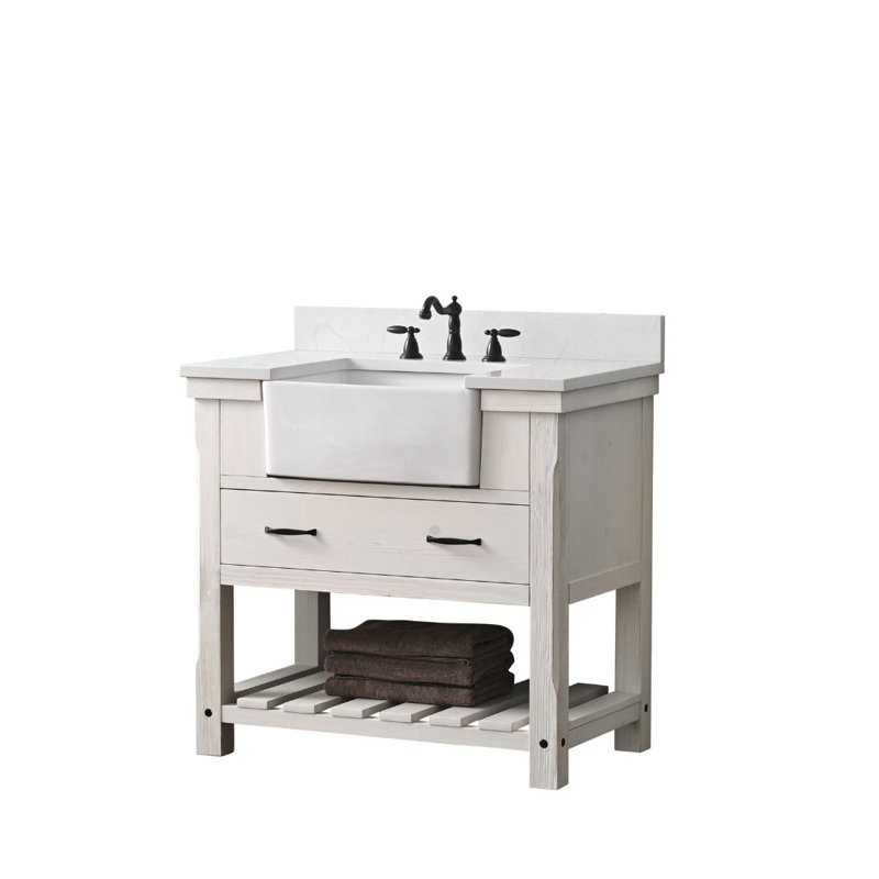 Meuble-lavabo simple Curiel, Blanc délavé / noir mat