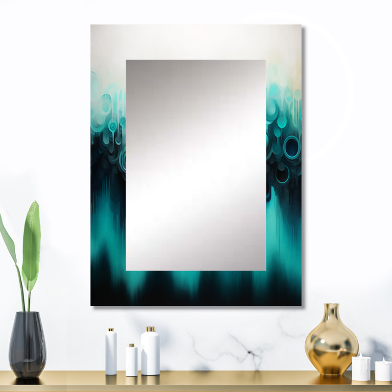 Bleu et noir ondulation abstraite Medley I - miroir abstrait, miroir mural décoratif bleu, impression d'art en métal