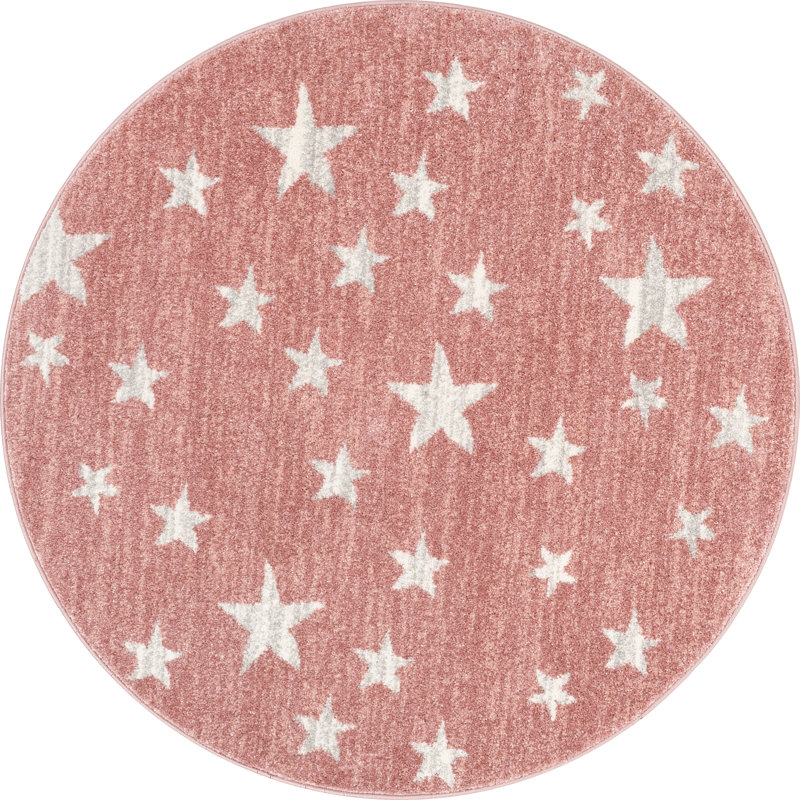 Kennedy Stars Pink Children's Rug, Round 122cm