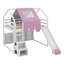 Lit mezzanine double en bois avec structure en forme de maison avec tente-1228640510