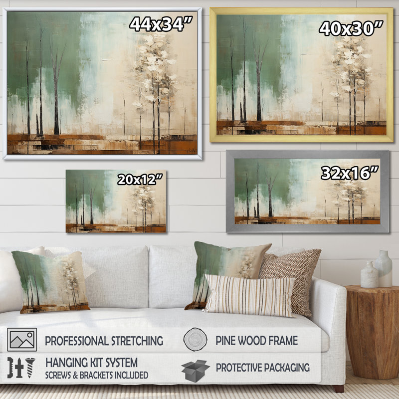 Art encadré tachisme vert, beige et sauvage II, Toile tendue, H 28 po x l 60 po x P 1,5 po