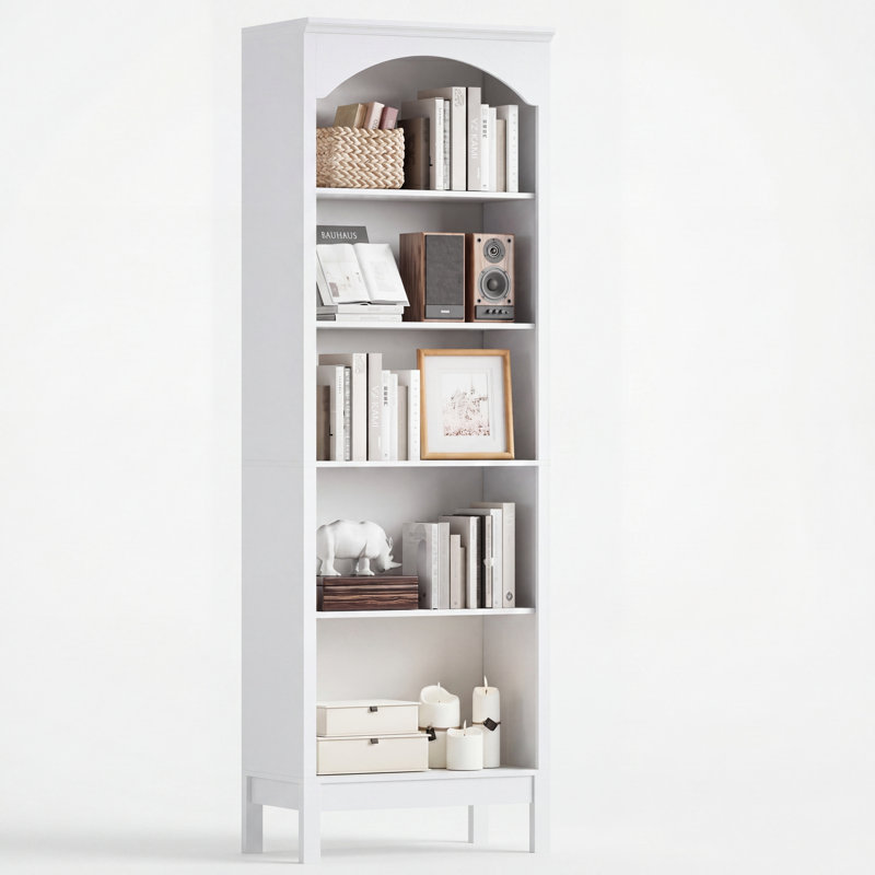 Emeno 71.1" Bookshelf with 5 Tiers, Sector, White