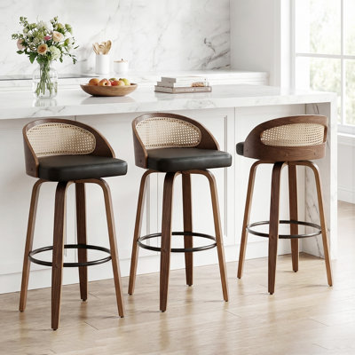 Swivel Upholstered Counter Stool with Solid Wood Frame