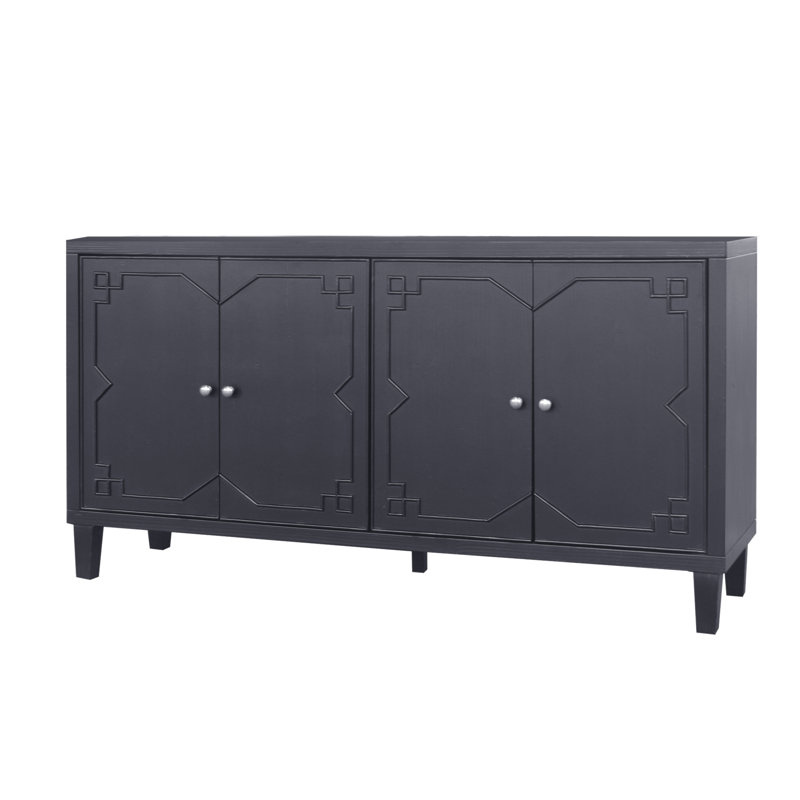 Accent Cabinet 4 Door Wooden Cabinet, Matte Black
