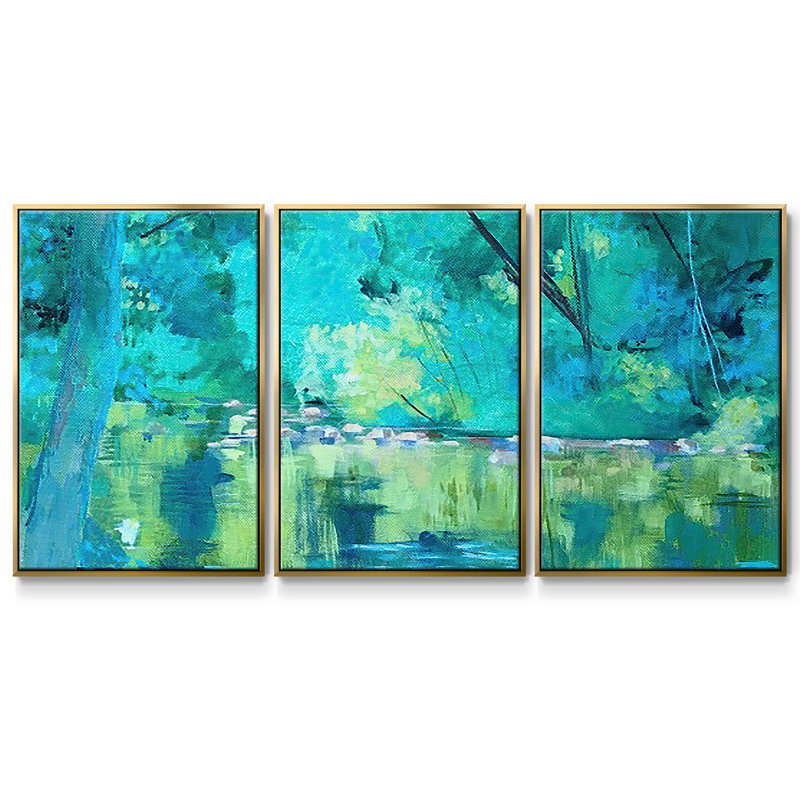 Housatonic River 3 pièces, H 24 po x l 48 po x P 2 po, Encadrement doré