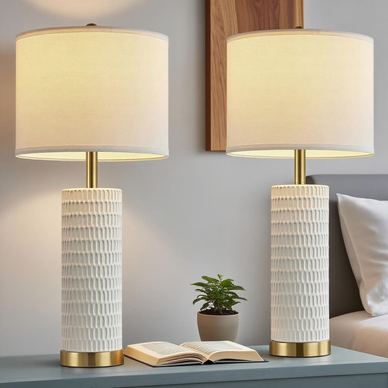 Ensemble de 2 lampes de table modernes en céramique avec contrôle tactile à 3 voies à intensité variable, ports de charge USB A + C et ampoules à DEL incluses pour le salon, la chambre à coucher ou le bureau