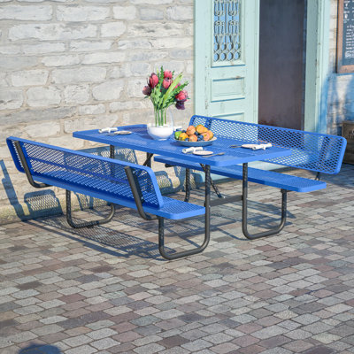Table de salle à manger en métal avec trou pour parasol