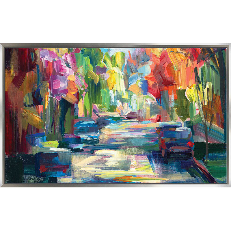 Joyaux du matin - peinture encadrée sur acrylique, Cadre flottant argent, H 31,5 po x l 51,5 po x P 2 po