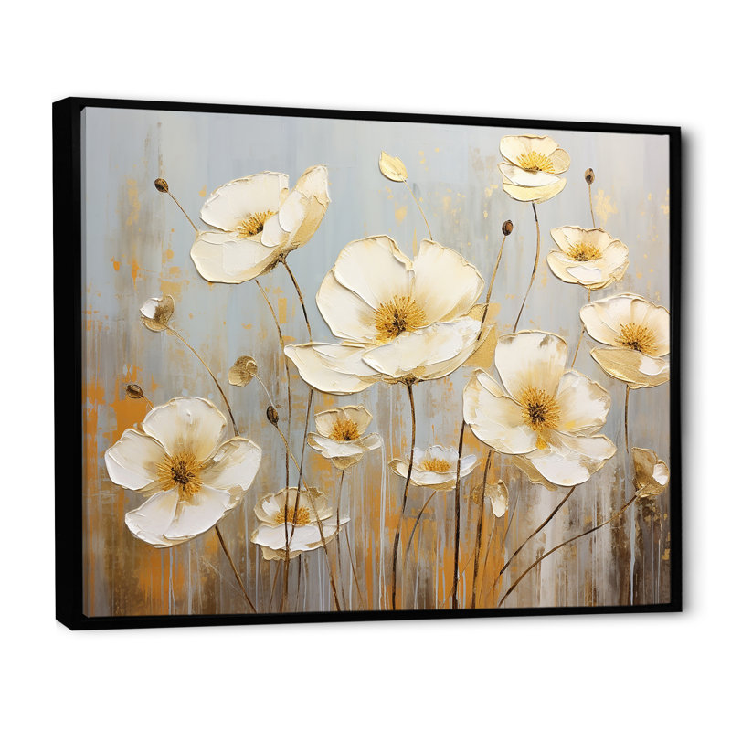 Minimalisme, jaune, jaune, bouton d'or - impressions sur toile, Cadre flottant noir, H 34 po x l 44 po x P 1,5 po