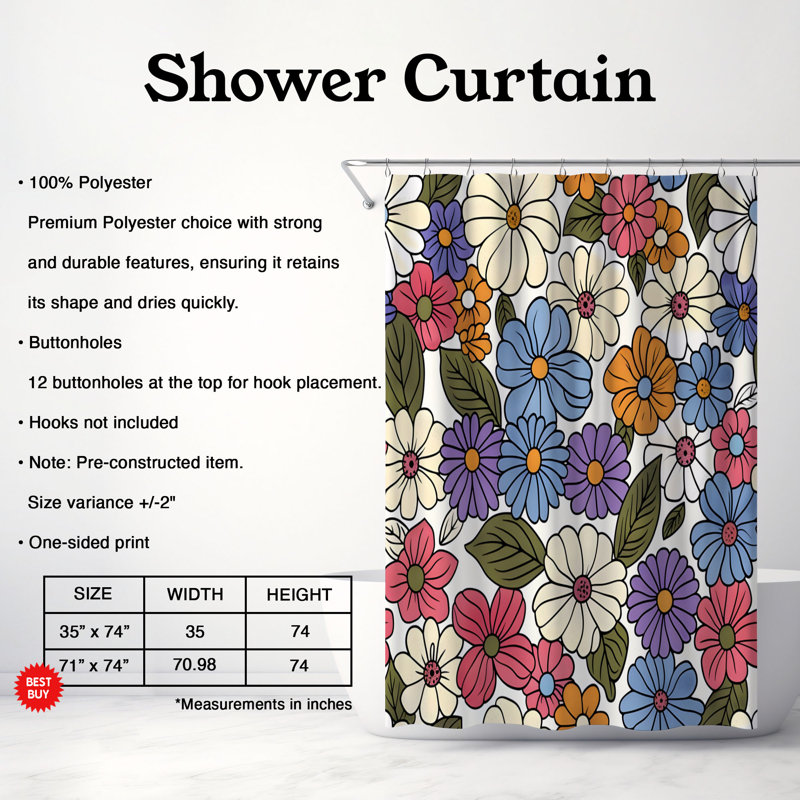 Rideau de douche Funky Drawn 60s - Premium, H 74 po x l 71 po