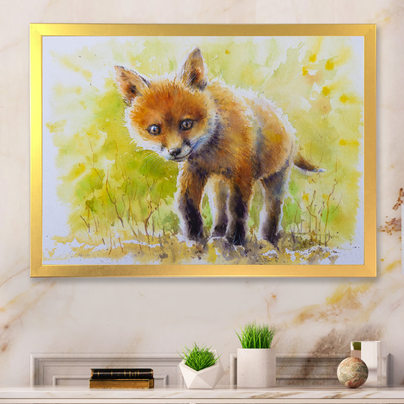 Mignon renard roux - reproduction de cadre photo sur toile, H 12 po x l 20 po x P 1 po, Cadre doré