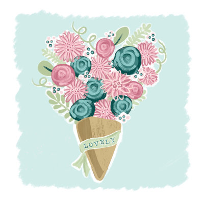 Lovely Banner Pastel Floral Bouquet - Wrapped Canvas Painting