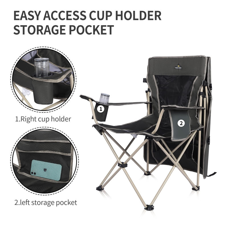 Army Green Folding Camping Chair with Retractable Shade Canopy