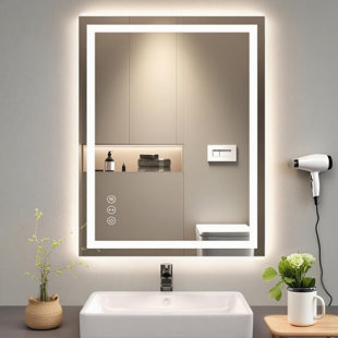LED Bathroom Mirror 23.6"x 31.5" with Front and Backlight, Stepless Dimmable Wall Mirrors with Anti-Fog, Shatter-Proof, Memory, 3 Colors, LED Vanity Mirror