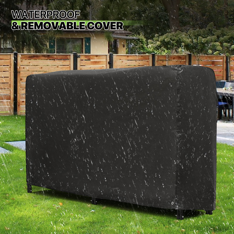 Black 7 ft Steel Firewood Rack with Waterproof Cover