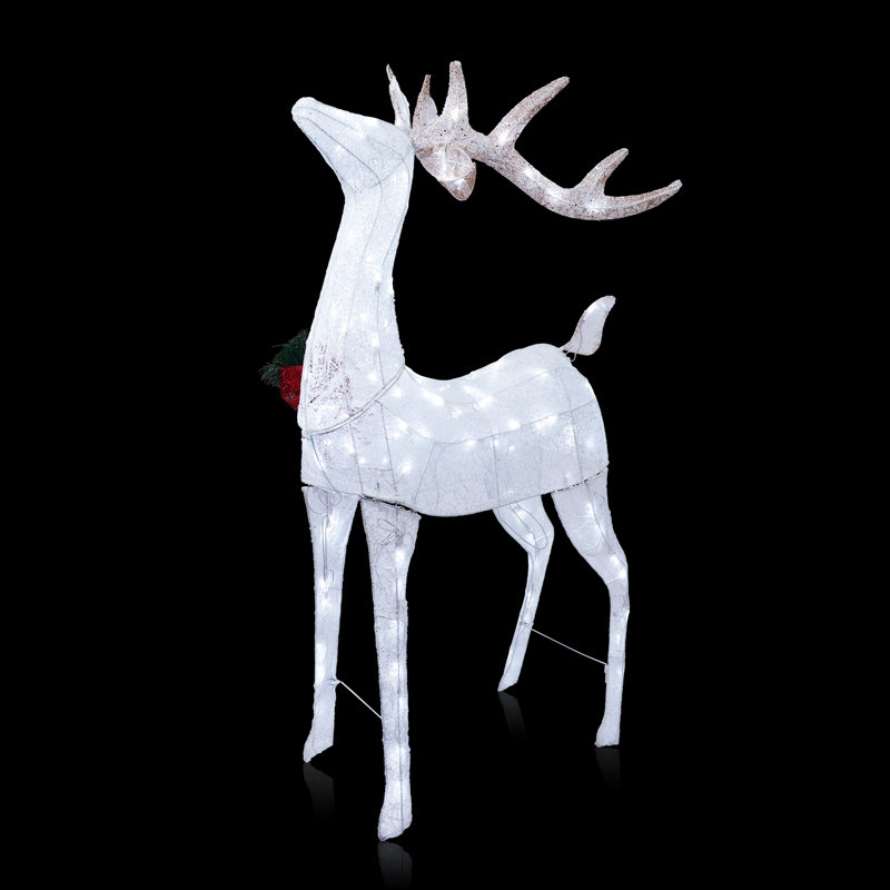Décoration de pelouse renne en maille avec lumières blanches fraîches, H 50 po x l 31 po x P 14 po