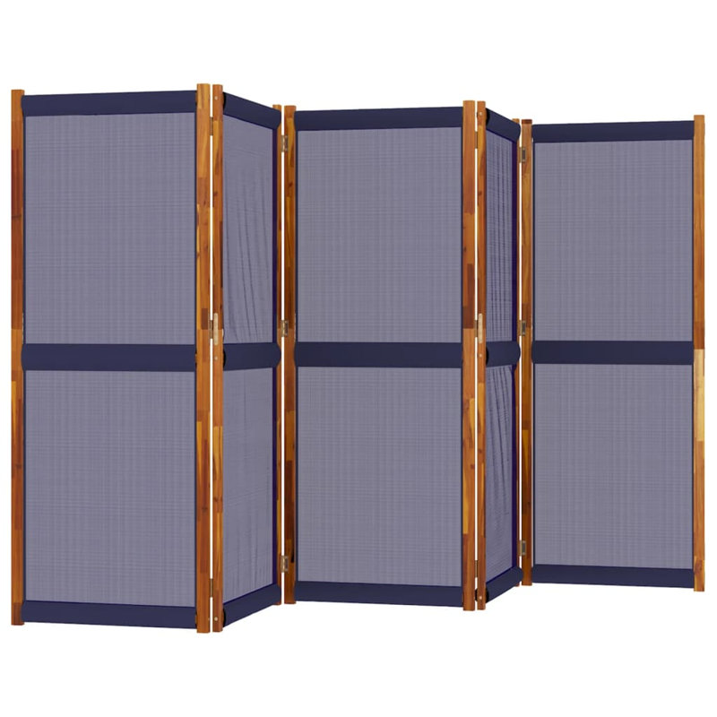 Metts 457.2cm H Solid Wood Folding Room Divider, Dark Blue, 5, 180cm H x 350cm W