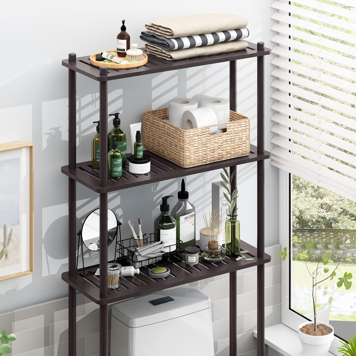 17 Stories Bamboo Over The Toilet Storage Shelf, 3Tier Over Toilet