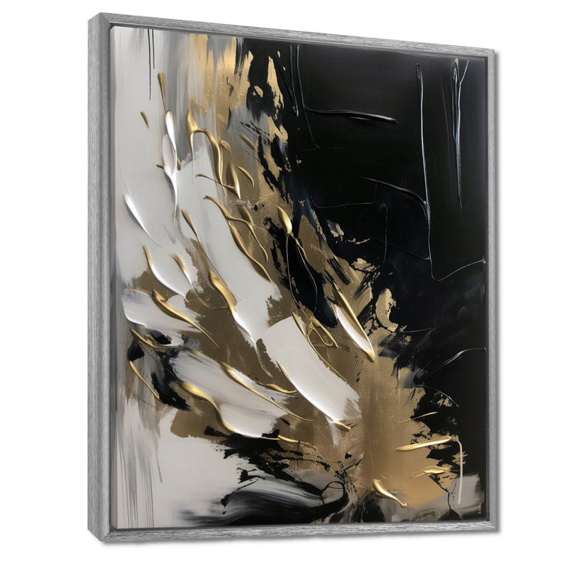 Organic Bliss Minimal Abstract Gold and Black - Art abstrait, peinture murale, H 44 po x l 34 po x P 1,5 po