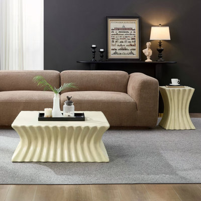 Set Of 35.43''+15.16''Coffeetable Vintage Sturdy Fiberglass Table For Living Room Apartment No Need Assembly