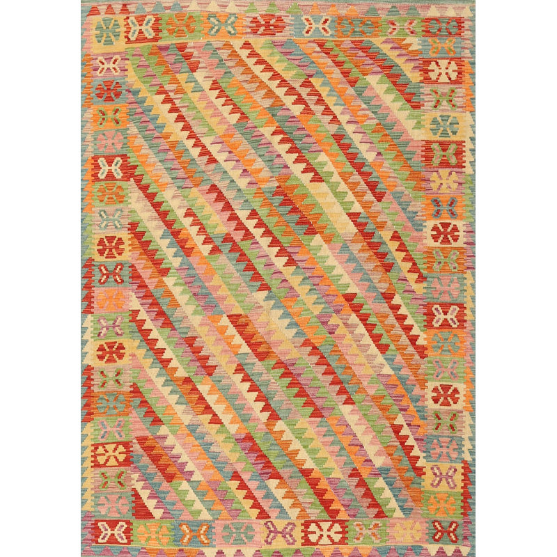 Tapis de zone rouge/orange/vert contemporaine, Rectangle 3 pi x 5 pi
