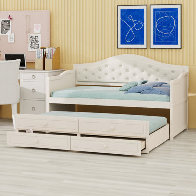 Space-Saving Daybed with Trundle and 2 Storage Drawers,  for Living Room, Bedroom and Guest Room