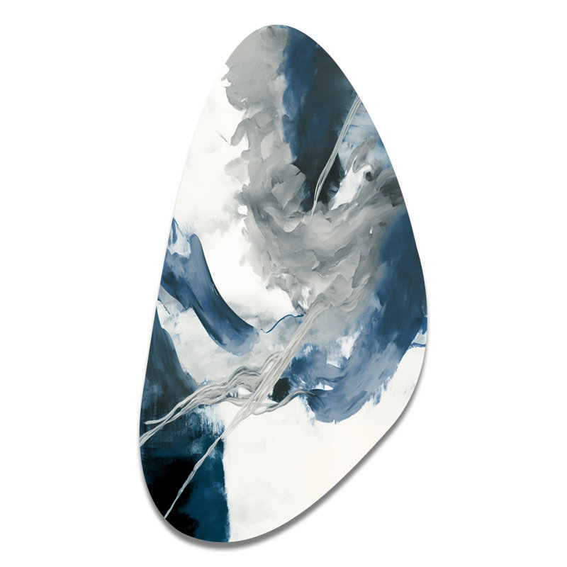 «Feeling Honolulu Blue X» - art mural asymétrique abstrait à encre liquide en forme d'automne, H 31 po x l 17 po