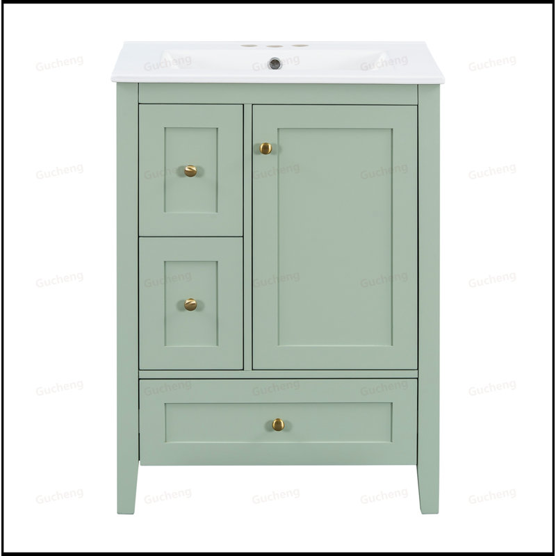 Meuble-lavabo 24 po avec tablette réglable, Vert clair