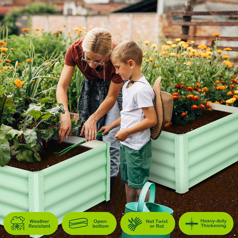 Metal Raised Garden Bed, 2.5cm H x 15.2cm W x 7.6cm D, Green