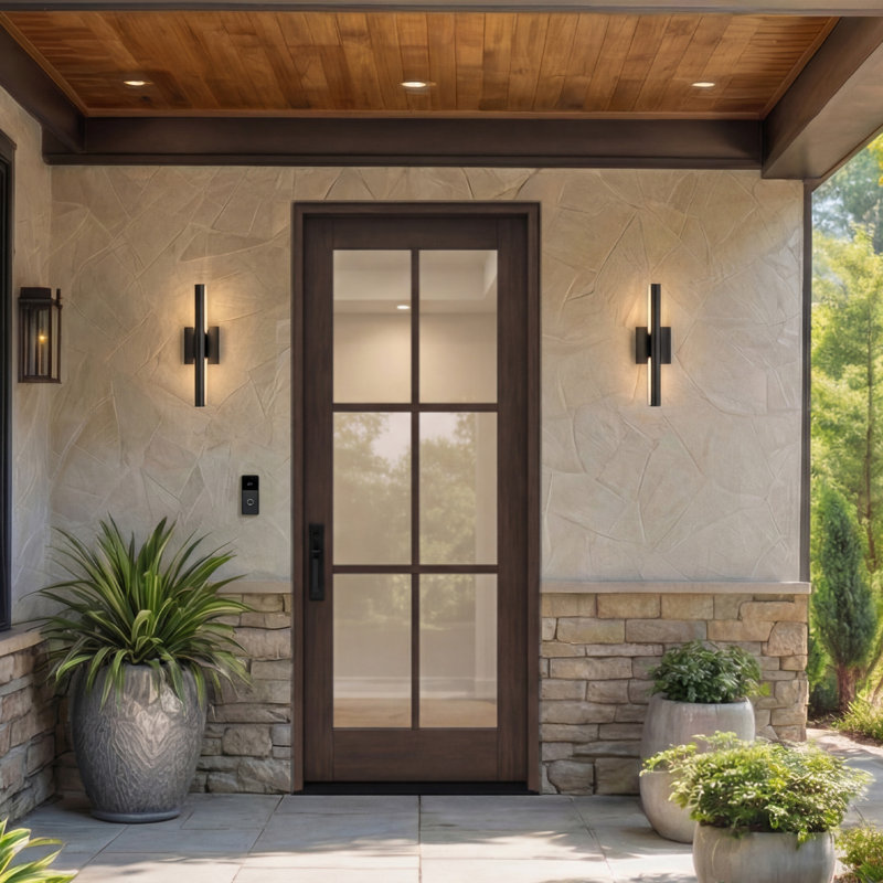 Porte d'extérieur 96 po Dalle acajou 96 po, sans finition SDL 6 Lite, 36" x 96" [36" Door]