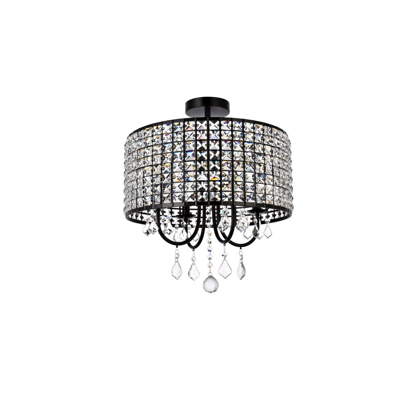 Plafonnier semi-encastré 4 lumières 17 po Dusin, Noir, Noir/transparent, H 19 po x l 17 po x P 17 po