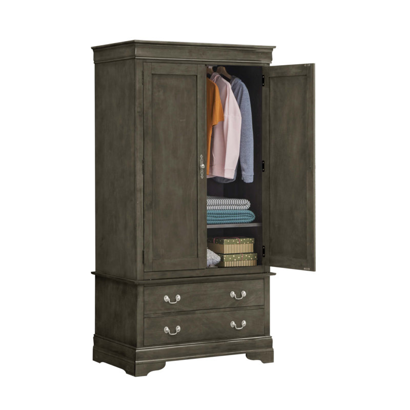 Armoire traditionnelle Louis Phillipe G3105-A avec bases sculptées et moulures courbées, tiroirs à queue d'aronde et quincaillerie en métal