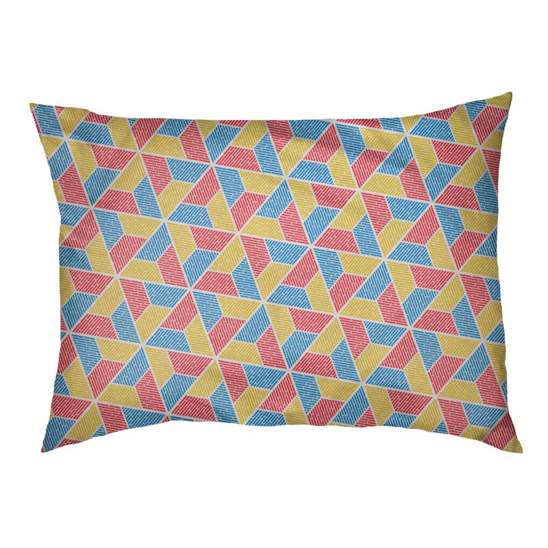 Coussin pour chien Byrge Trapezoids, Moyen (l 28 po x P 18 po x H 19,5 po), Bleu / pêche / jaune