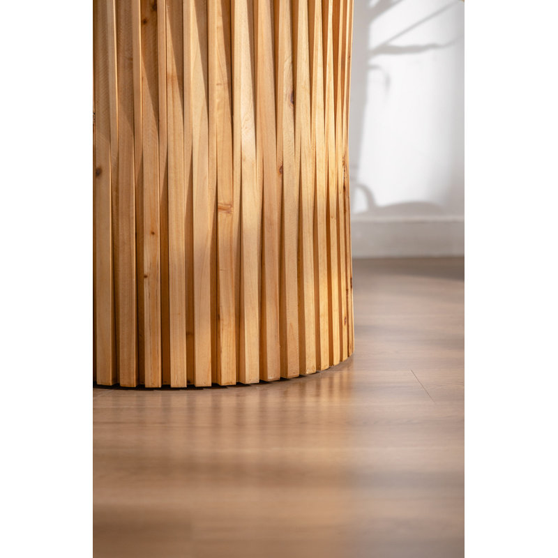 Table d'appoint cylindrique de style rétro avec motif en relief vertical, idéale pour le salon, le bureau et la salle à manger